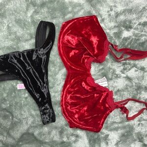 Red and Black Velvet Lingerie Set